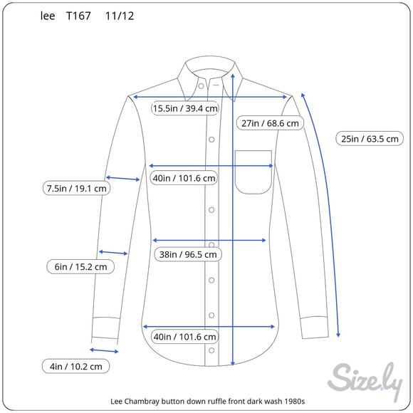 Lee Chambray button down ruffle front dark wash 1980s western - Picture 3 of 9